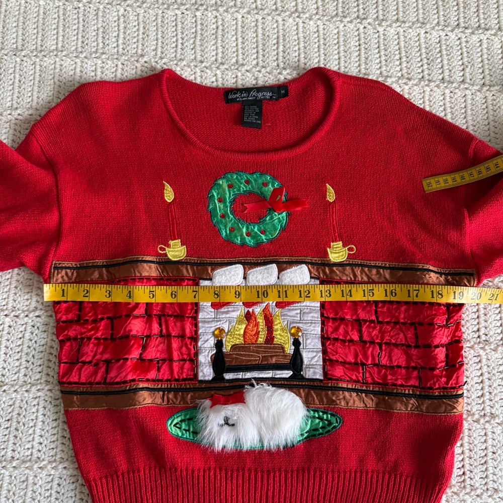 Vintage Work in Progress Ugly Christmas Sweater Cute White Fluffy Dog Size M - Picture 8 of 11